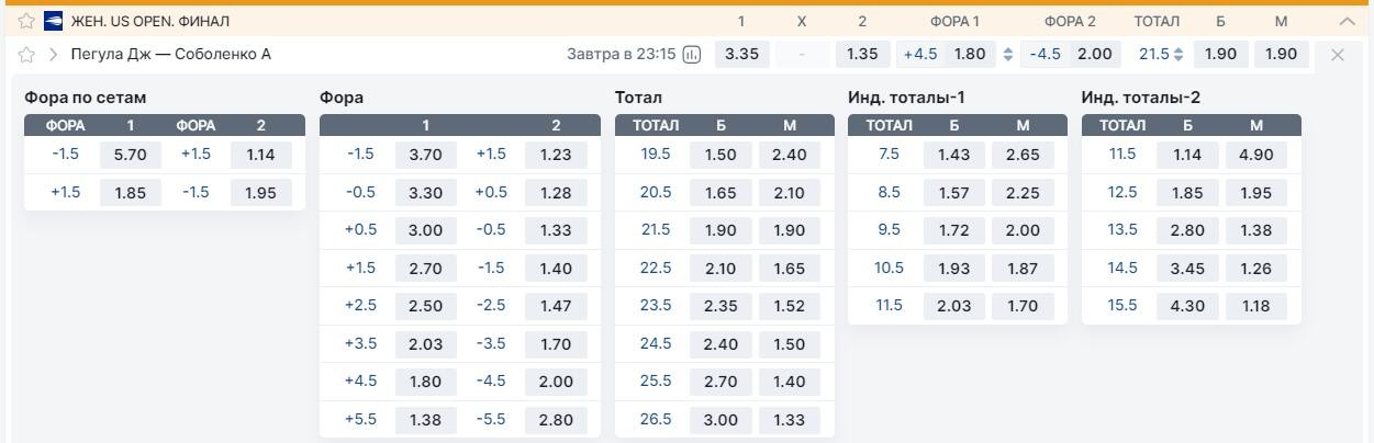 Виды ставок в теннисе, коэффициенты